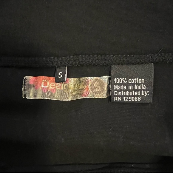 Desigual Black A-Line Skirt Teal and Aqua Circular Accents Artistic Design - Picture 2 of 3